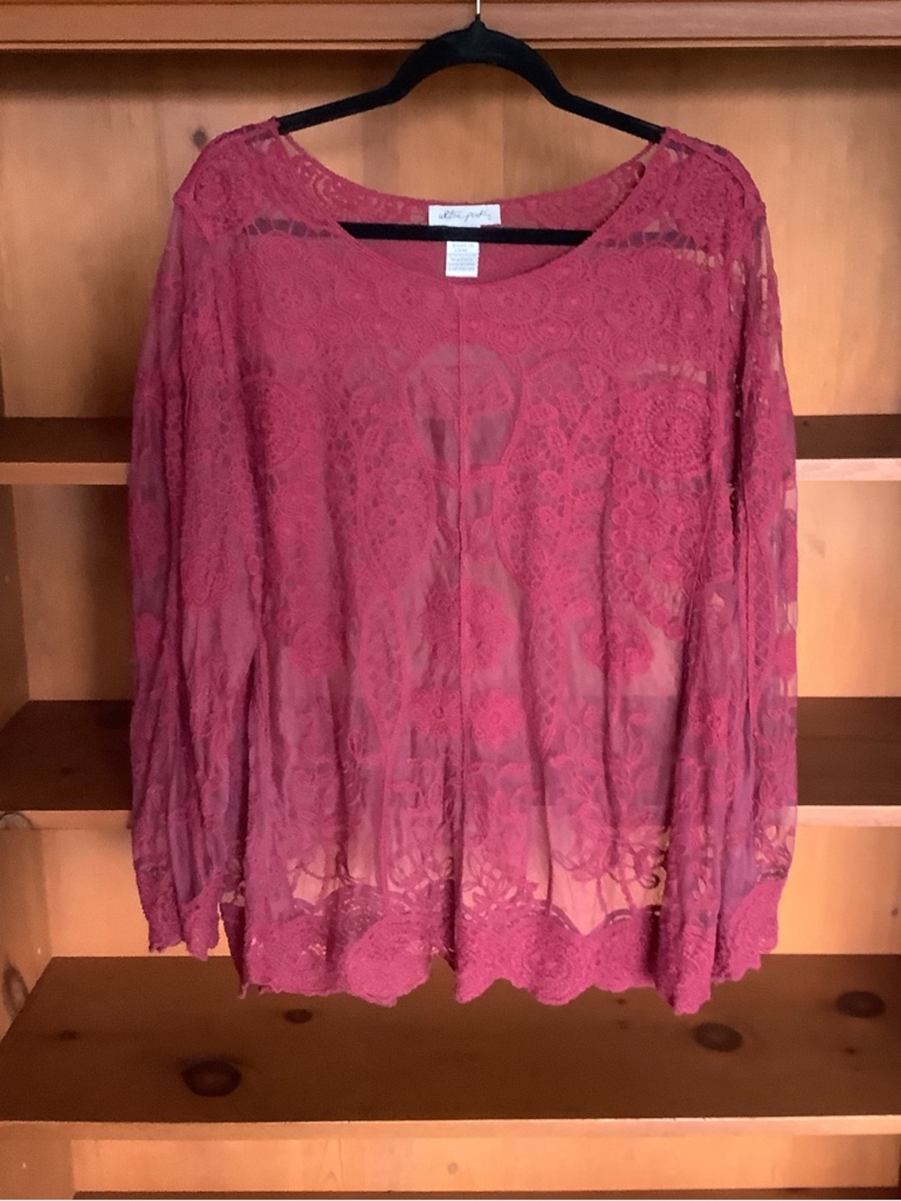 Vintage Y2K Plus Size Mesh Lace Floral Burgundy Top Fairy Grunge Crochet Size 2X